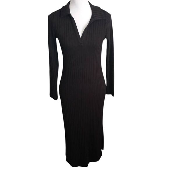 OLD NAVY POLO STYLE RIBBED BLACK MIDI DRESS SZ.S EUC. - Picture 3 of 9